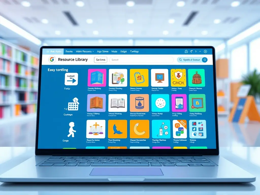A digital interface showcasing an online resource library.