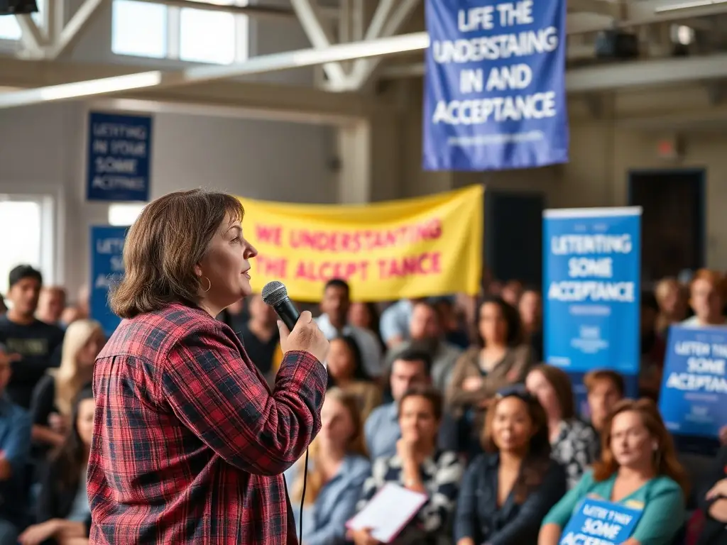 A passionate advocate speaking at a community event.