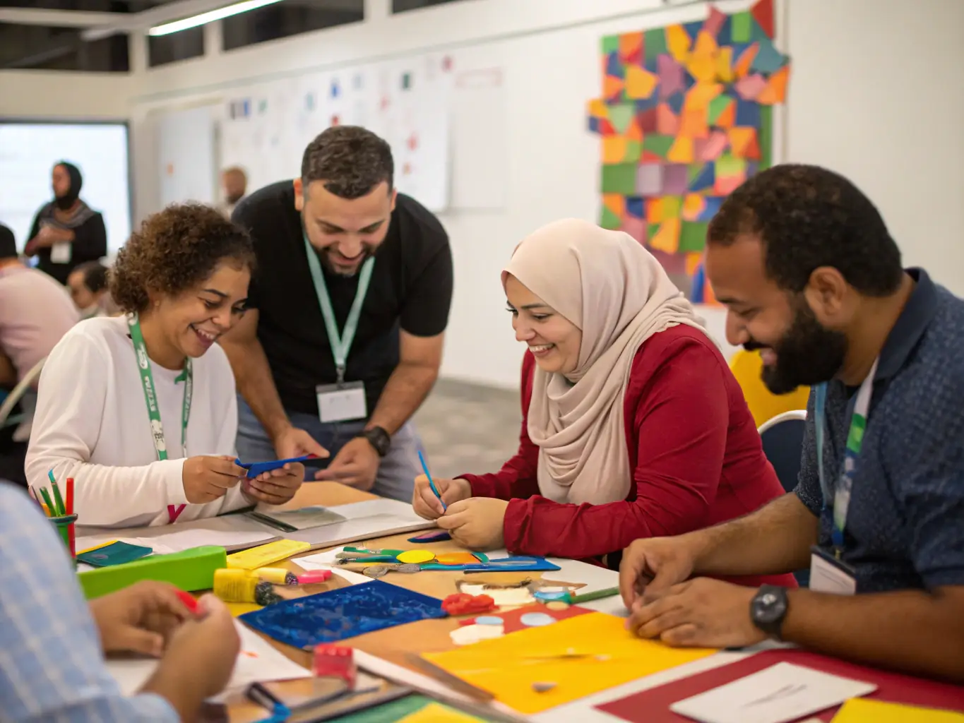A diverse group participating in a workshop, engaging in activities.